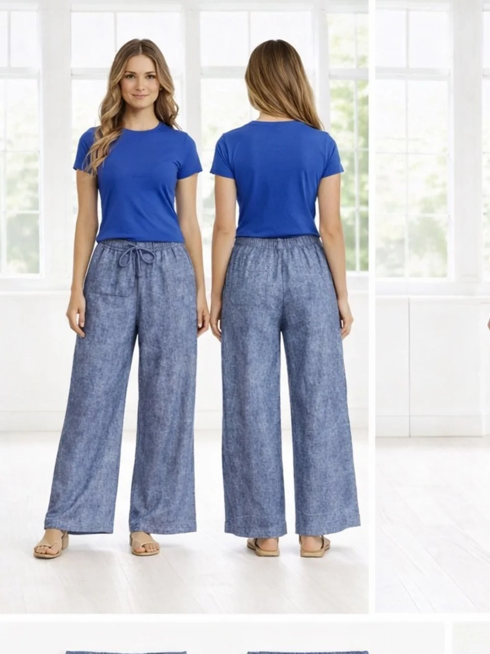 Old Navy Blue Dot-Pattern High-Rise Wide Leg Pants  size L - Like New w/Pockets - Picture 2 of 4